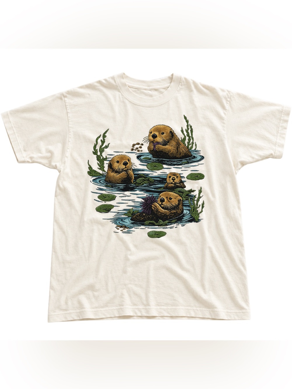 Cream Otter Family Graphic Tee - Vintage And Retro Style